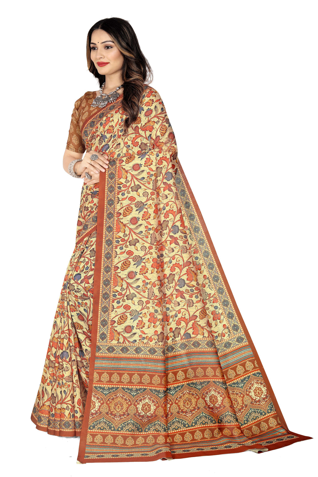 Women Cotton Silk Digital Printed Saree With Unstitched Blouse