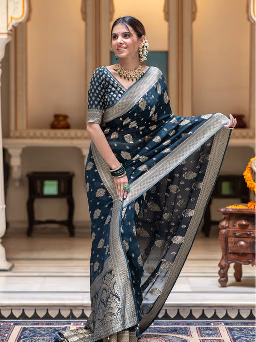 Banarasi Silk Saree With Attached Blouse Peace