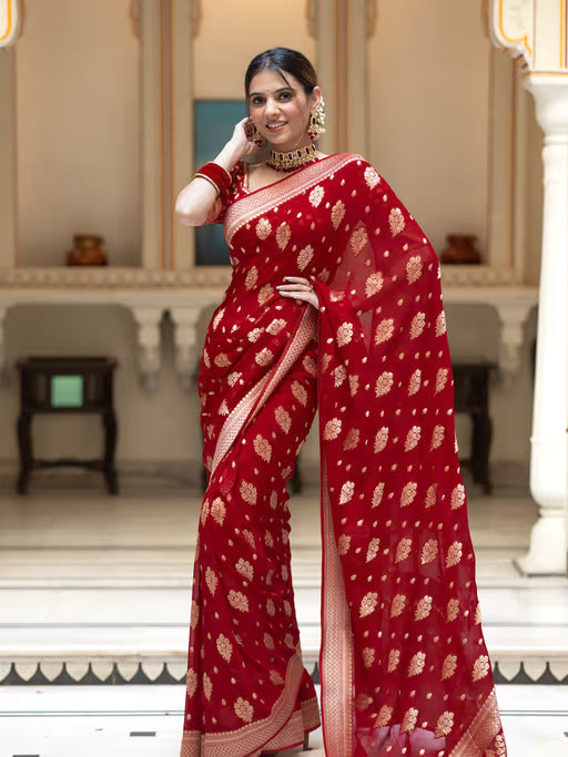 Banarasi Silk Saree With Attached Blouse Peace