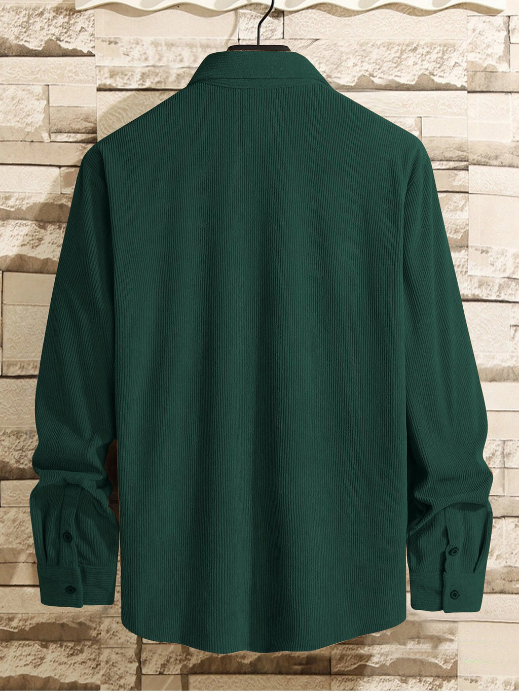 Charming Green Men Corduroy Solid Shirt With Pocket