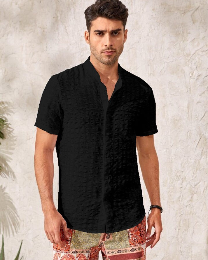 Serendipity Black Seersucker Half Sleeve Shirt