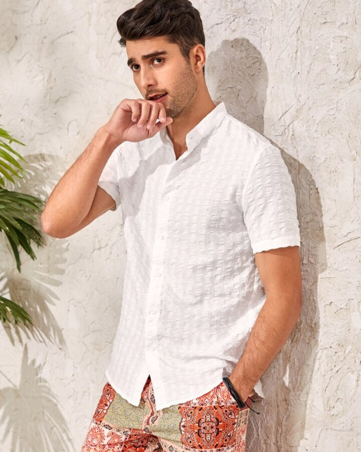 Confounding White Seersucker Half Sleeve Shirt